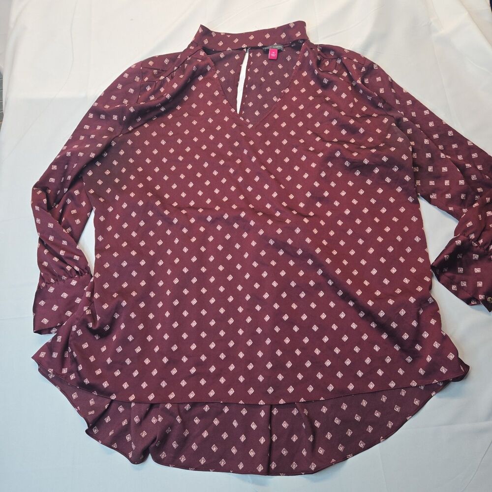 Vince Camuto Plus Size Blouse Women's Geometric Diamond Print Top 3x Burgundy
